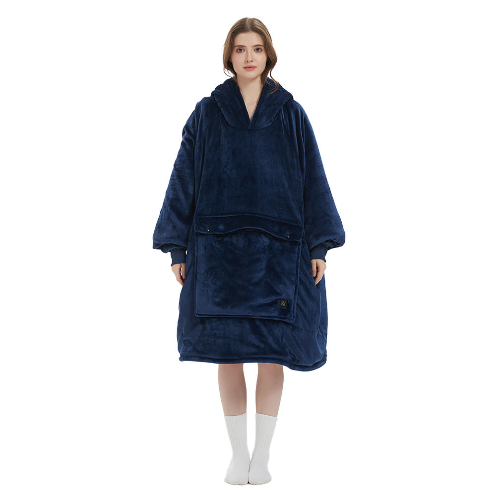 Hoodie Outdoor USB Heating Blanket Hooded Lazy Blanket Flannel Double Layer Thick Couple Lazy Pajamas